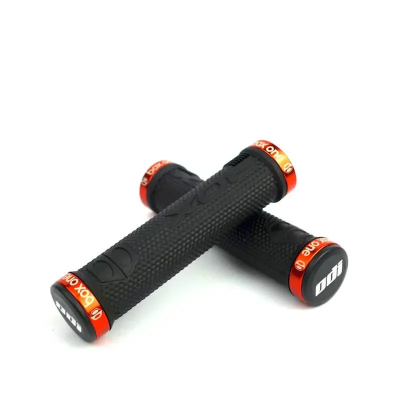 Box One Lock-On BMX Race/MTB/Downhill Grips - 130mm - Black/Orange Clamps