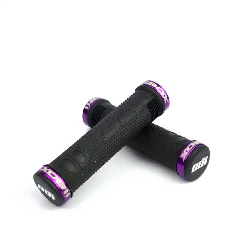 Box One Lock-On BMX Race/MTB/Downhill Grips - 130mm - Black/Purple Clamps