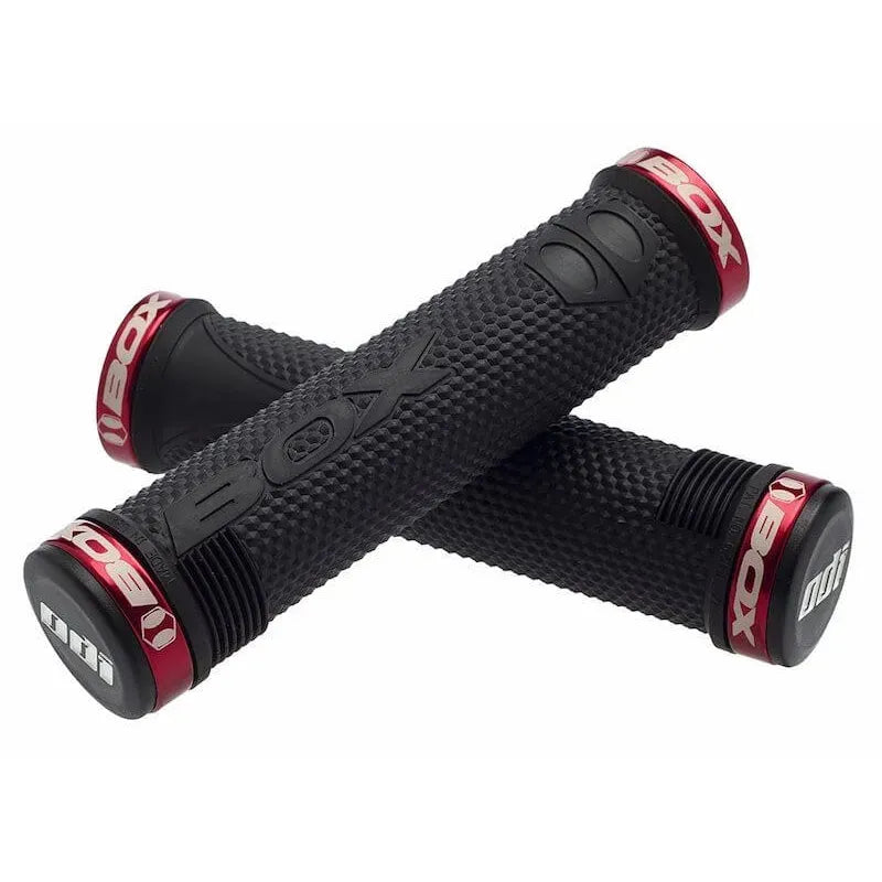 Box One Lock-On BMX Race/MTB/Downhill Grips - 130mm - Black/Red Clamps