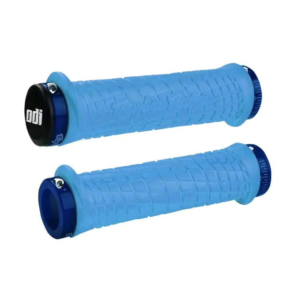 ODI Troy Lee Designs Lock-On BMX Race/MTB/Downhill Grips - 130mm - Aqua/Blue Clamps