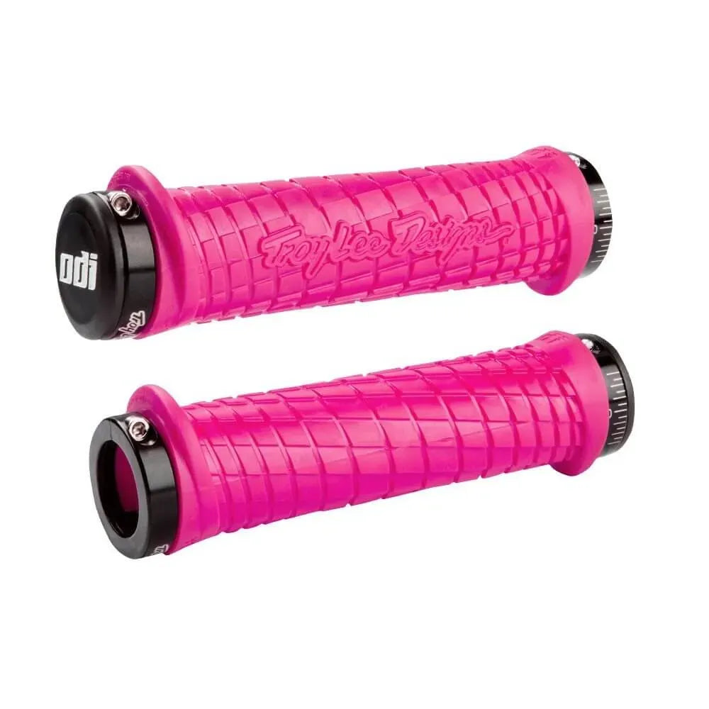 ODI Troy Lee Designs Lock-On BMX Race/MTB/Downhill Grips - 130mm - Pink/Black Clamps