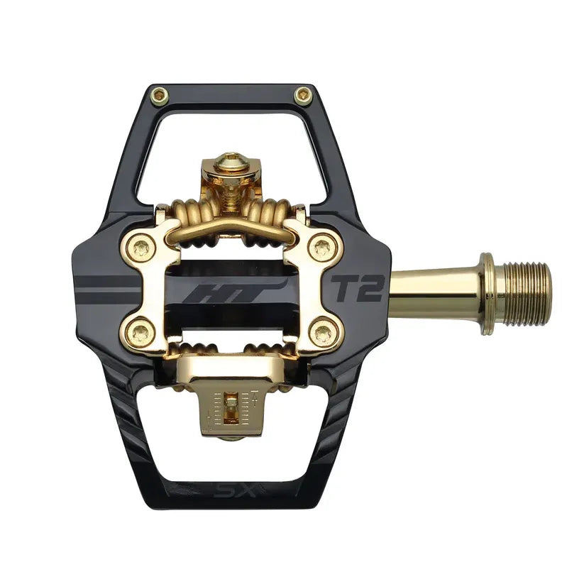 HT T2 SX BMX Race/MTB/Downhill Clip Pedals - Stealth Black/Gold Limited