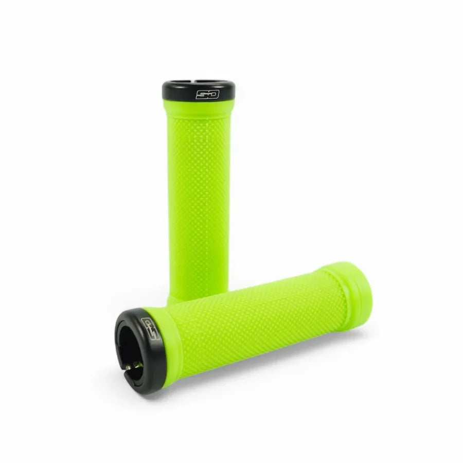 SD BMX Race/MTB/Downhill Lock-On Grips V2 - Neon Green/Black Clamps