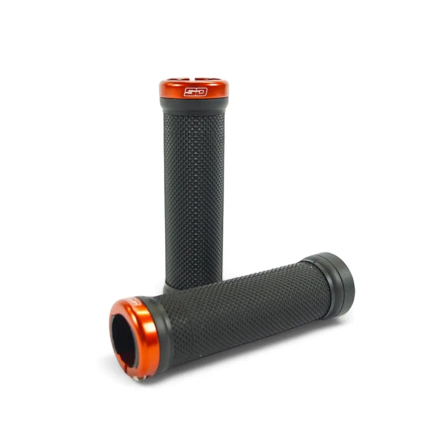 SD BMX Race/MTB/Downhill Lock-On Grips V2 - Black/Orange Clamps