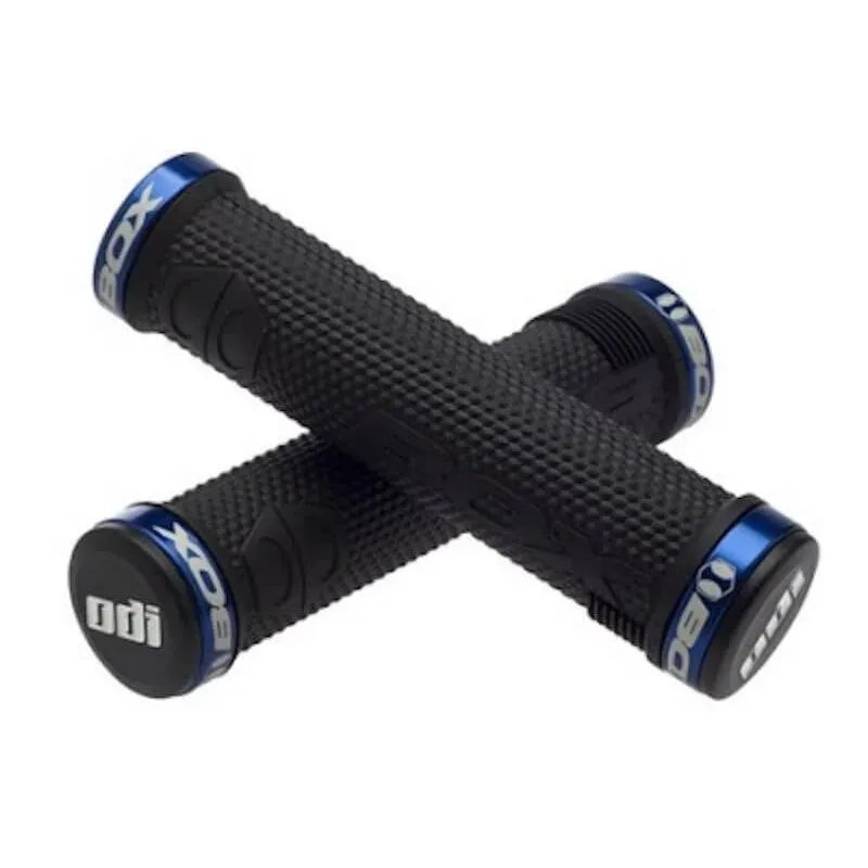 Box One Lock-On BMX Race/MTB/Downhill Grips - 130mm - Black/Blue Clamps
