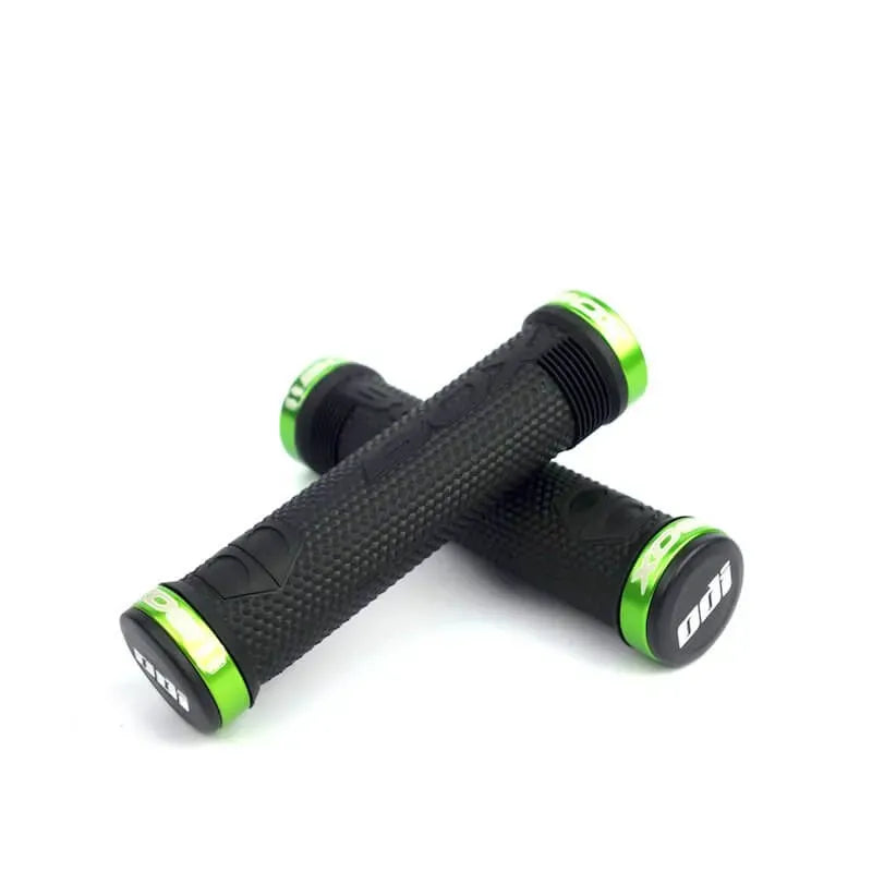 Box One Lock-On BMX Race/MTB/Downhill Grips - 130mm - Black/Green Clamps