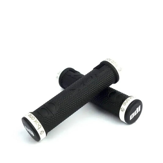 Box One Lock-On BMX Race/MTB/Downhill Grips - 130mm - Black/White Clamps