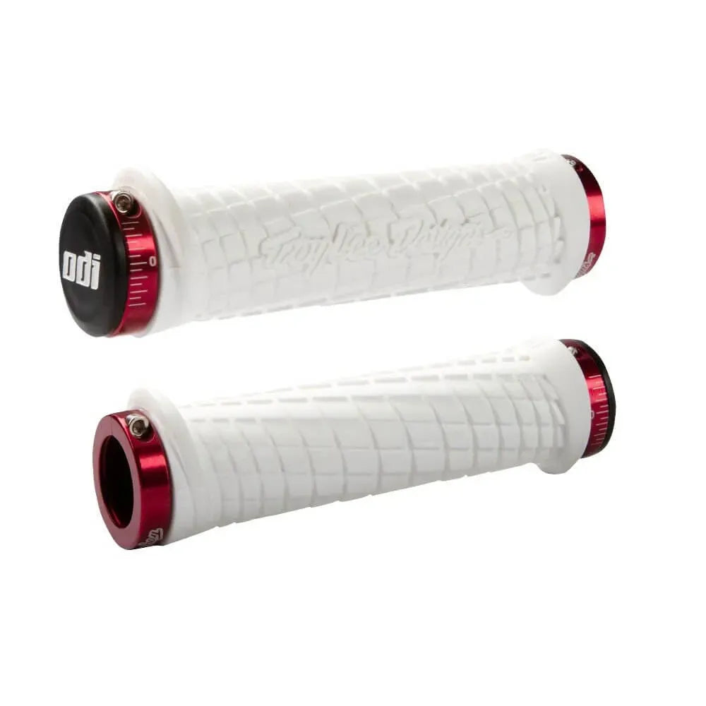 ODI Troy Lee Designs Lock-On BMX Race/MTB/Downhill Grips - 130mm - White/Red Clamps