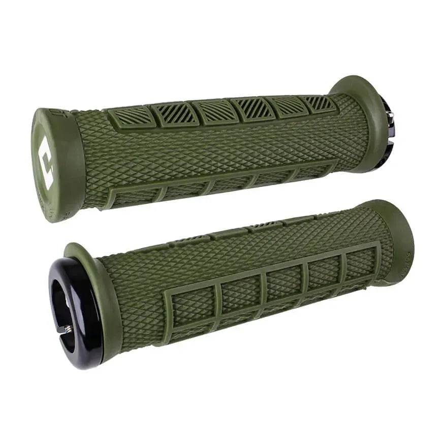 ODI Elite Pro Lock-On BMX Race/MTB/Downhill Grips - 130mm - Army Green/Black Clamps