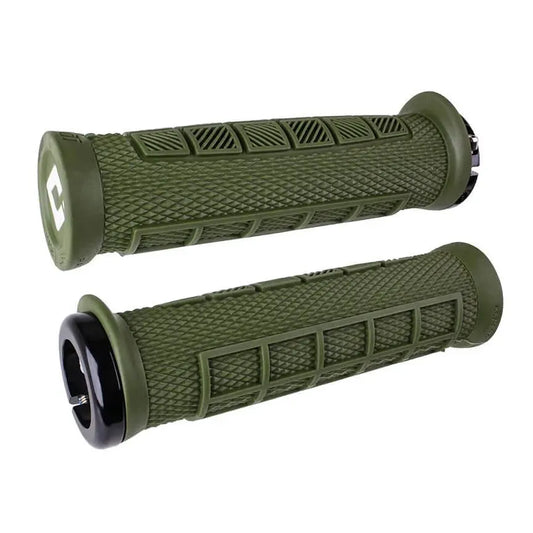 ODI Elite Pro Lock-On BMX Race/MTB/Downhill Grips - 130mm - Army Green/Black Clamps