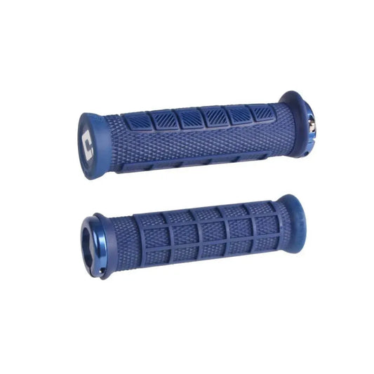ODI Elite Pro Lock-On BMX Race/MTB/Downhill Grips - 130mm - Navy Blue/Black Clamps