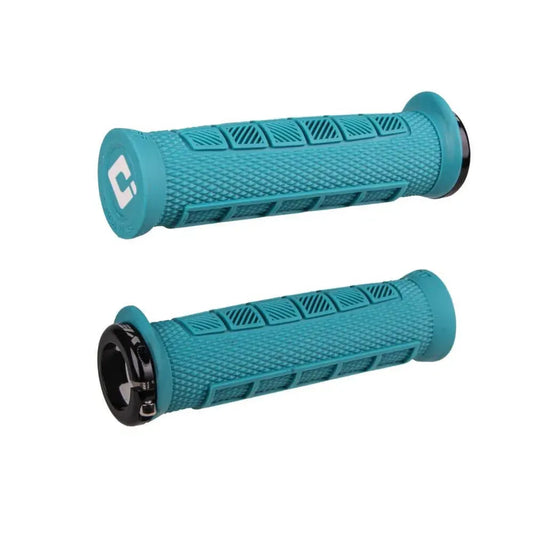 ODI Elite Pro Lock-On BMX Race/MTB/Downhill Grips - 130mm - Turquoise/Black Clamps