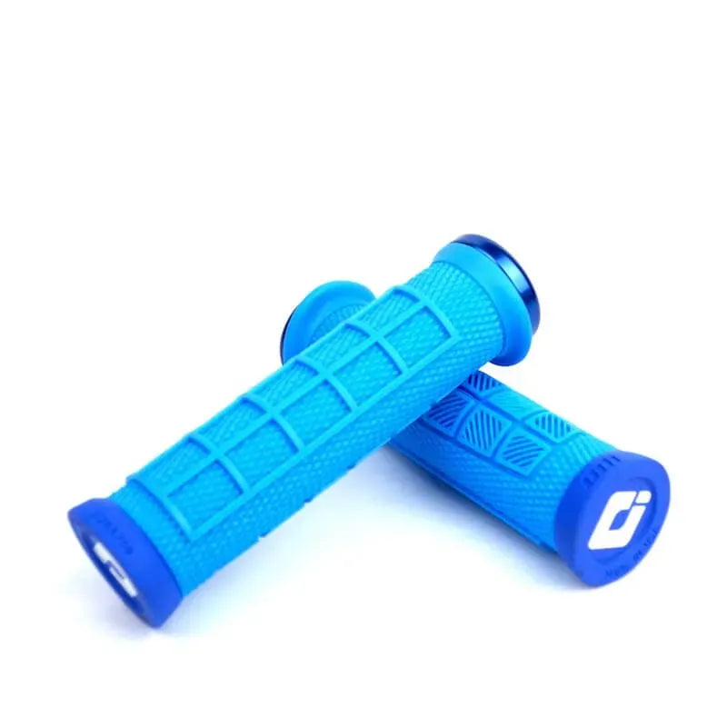 ODI Elite Pro Lock-On BMX Race/MTB/Downhill Grips - 130mm - Light Blue/Blue Clamps