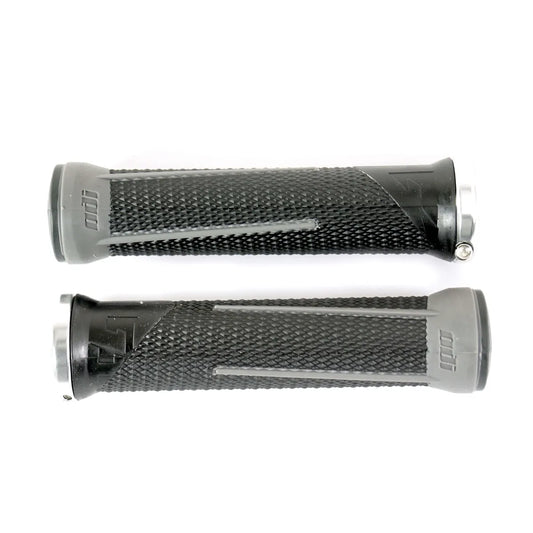 OODI AG-1 Lock-On BMX Race/MTB/Downhill Grips - 135mm - Black/Graphite/Silver Clamps