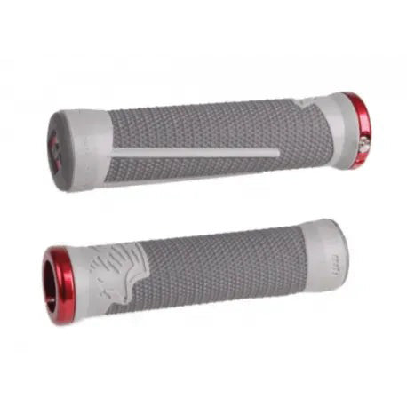 ODI AG-2 V2.1 Lock-On BMX Race/MTB/Downhill Grips - 135mm - Graphite/Cool Gray/Red Clamps