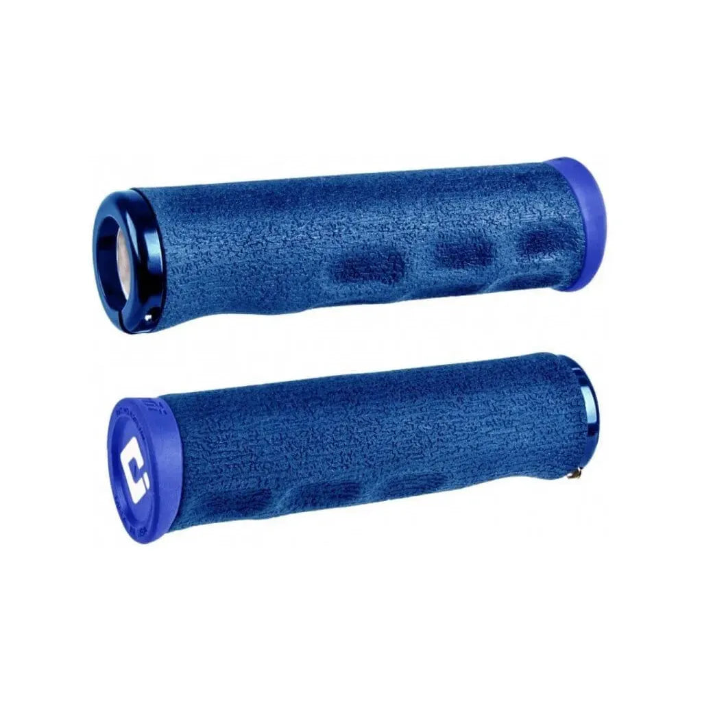 Odi F-1 Series V2.1 Dread Lock Lock-On BMX Race/MTB/Downhill Grips - 130mm - Blue/Blue Clamps