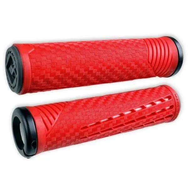 ODI  Connor Fields V2.1 Lock-On BMX Race/MTB/Downhill Grips - 135mm - Red/White/Black Clamps