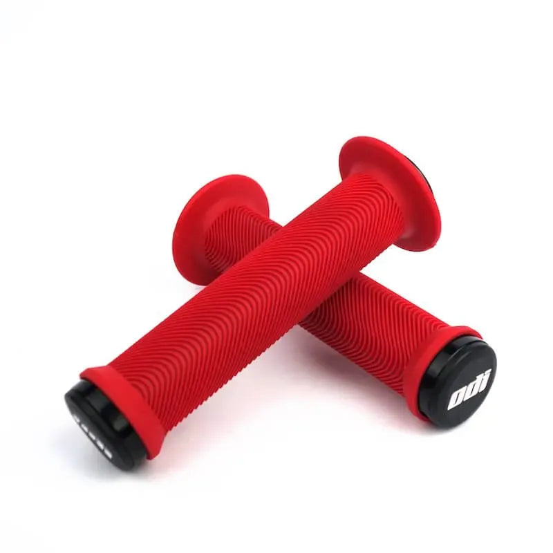 ODI Sensus Swayze Lock-On BMX Race/MTB/Downhill Grips - 143mm - Red/Black Clamps