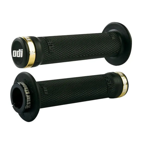 ODI Ruffian X Stay Strong Lock-On BMX Race/MTB/Downhill Grips - 143mm - Black/Black-Gold Clamps
