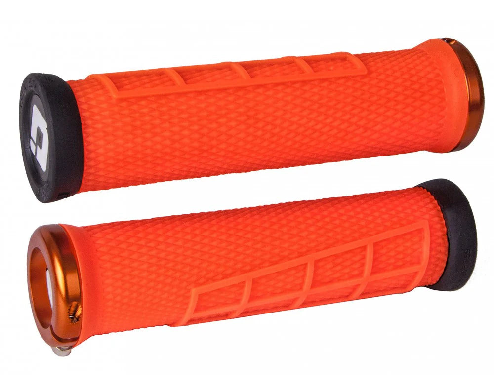 ODI Elite Flow Lock-On BMX Race/MTB/Downhill Grips - 130mm - Orange/Black Clamps