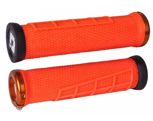 ODI Elite Flow Lock-On BMX Race/MTB/Downhill Grips - 130mm - Orange/Black Clamps