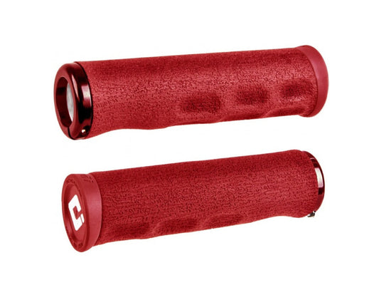 ODI F-1 Series V2.1 Dread Lock Lock-On BMX Race/MTB/Downhill Grips - 130mm - Red/Red Clamps