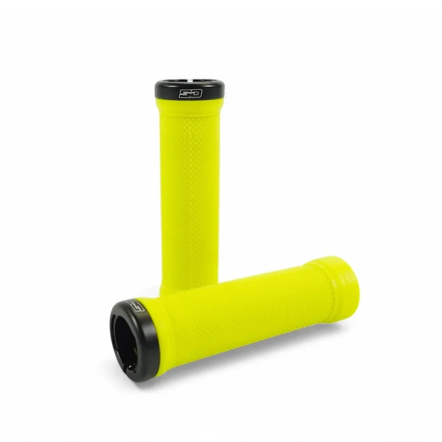 SD BMX Race/MTB/Downhill Lock-On Grips V2 - Neon Yellow/Black Clamps