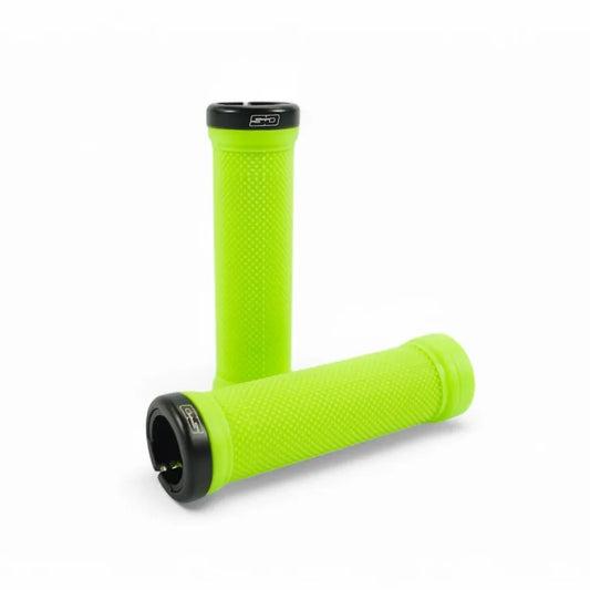 SD BMX Race/MTB/Downhill Lock-On Grips V2 - Neon Green/Black Clamps