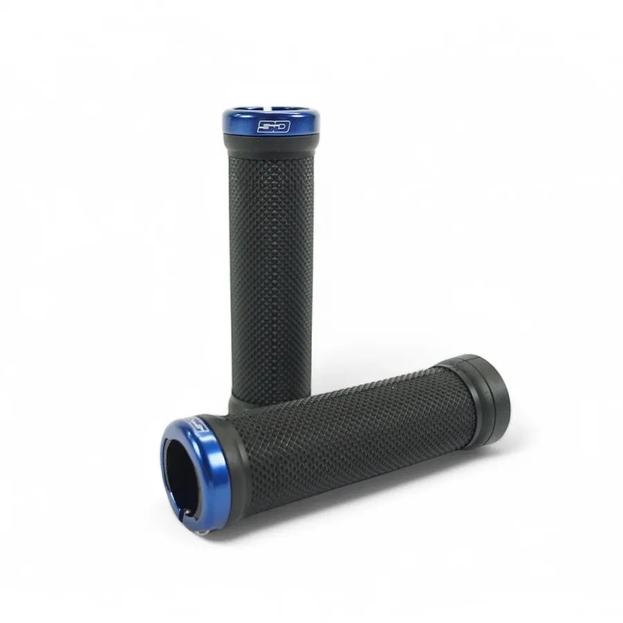 SD BMX Race/MTB/Downhill Lock-On Grips V2 - Black/Blue Clamps