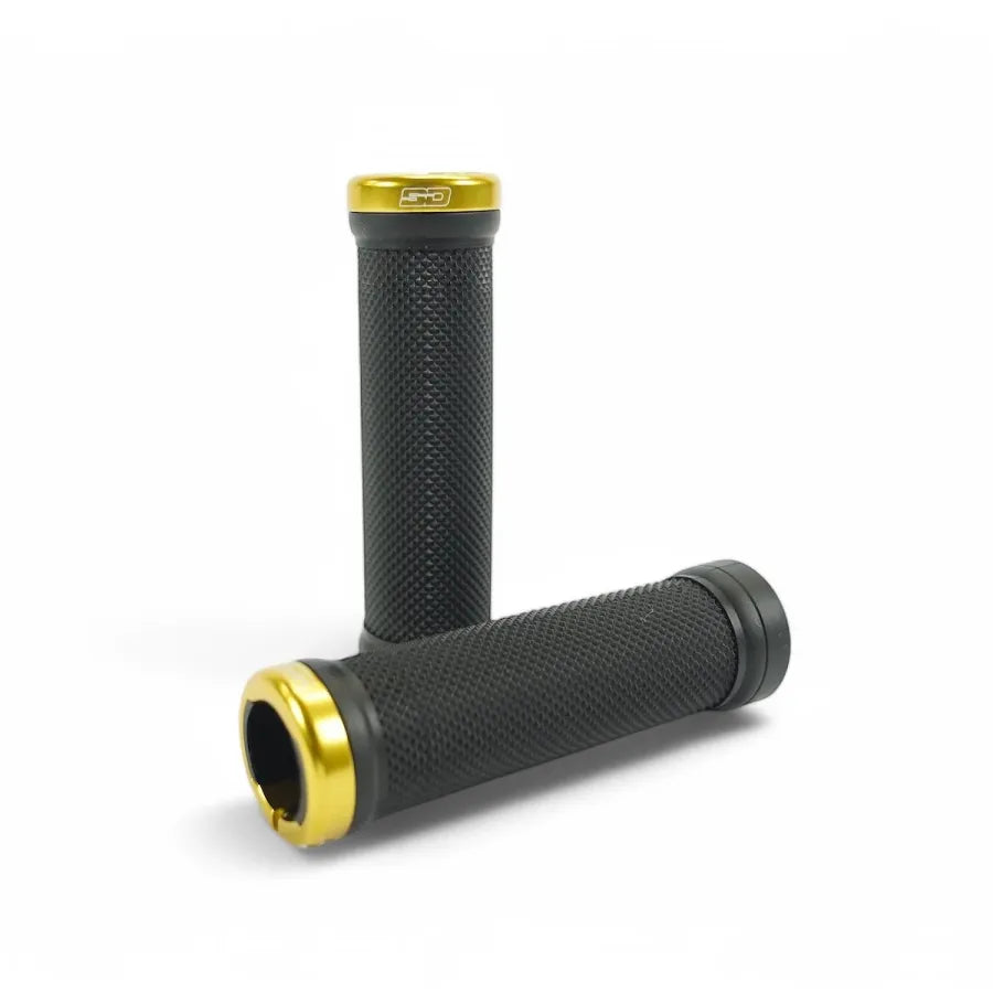SD BMX Race/MTB/Downhill Lock-On Grips V2 - Black/Gold Clamps