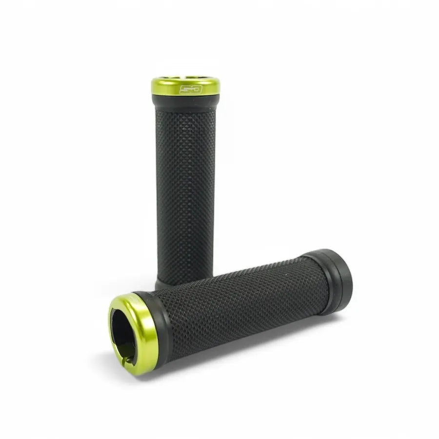 SD BMX Race/MTB/Downhill Lock-On Grips V2 - Black/Lime Green Clamps