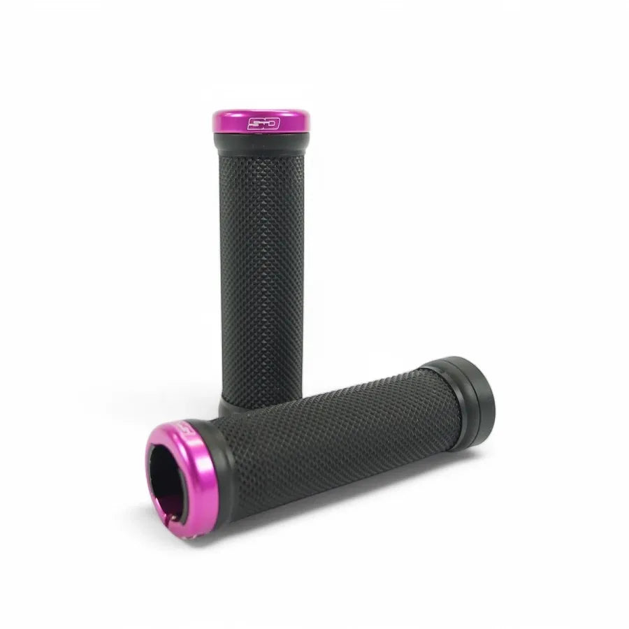 SD BMX Race/MTB/Downhill Lock-On Grips V2 - Black/Pink Clamps