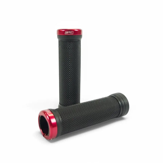 SD BMX Race/MTB/Downhill Lock-On Grips V2 - Black/Red Clamps