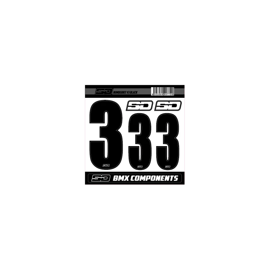 SD Front + 2 Side Plate BMX Race Number Kit V3 - Black