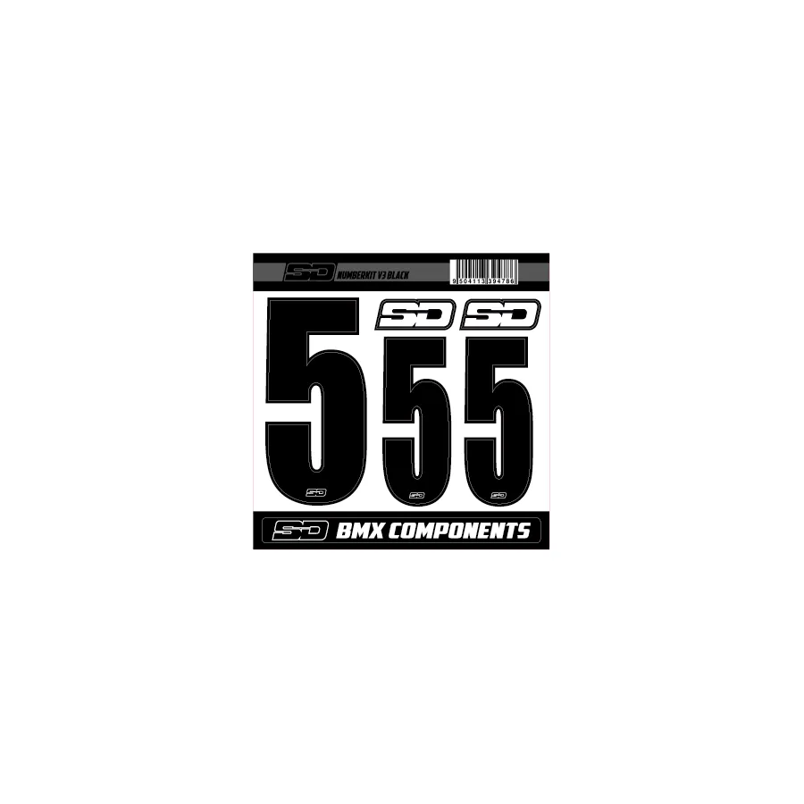 SD Front + 2 Side Plate BMX Race Number Kit V3 - Black