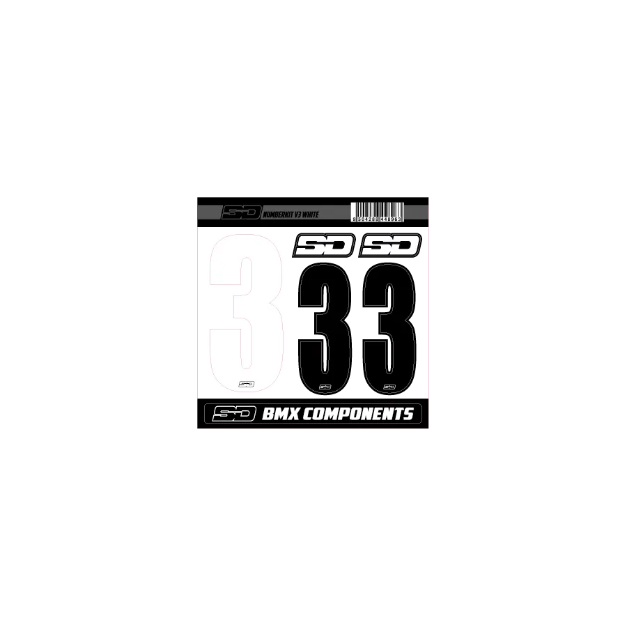 SD Front + 2 Side Plate Number BMX Race Kit V3 - White