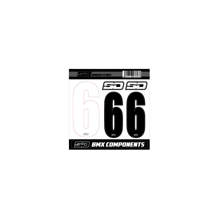 SD Front + 2 Side Plate Number BMX Race Kit V3 - White