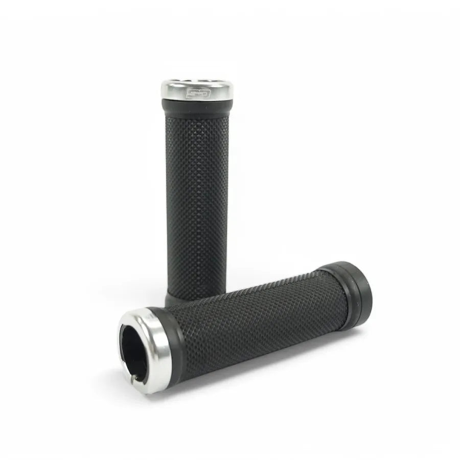SD BMX Race/MTB/Downhill Lock-On Grips V2 - Black/Silver Clamps