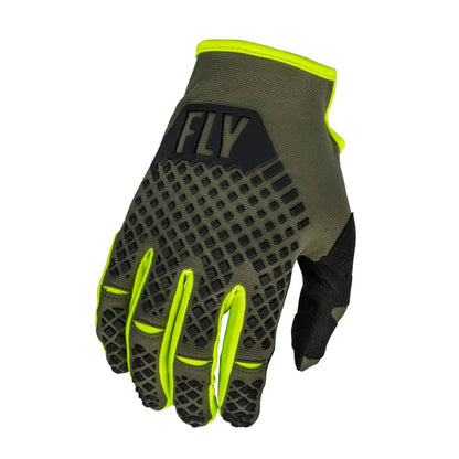 Fly Racing Kinetic 2023 BMX Race/MTB/Downhill Gloves - Olive Green/Hi-Vis