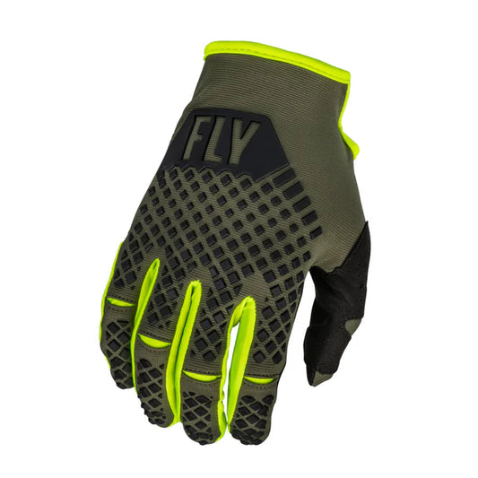 Fly Racing Kinetic 2023 BMX Race/MTB/Downhill Gloves - Olive Green/Hi-Vis